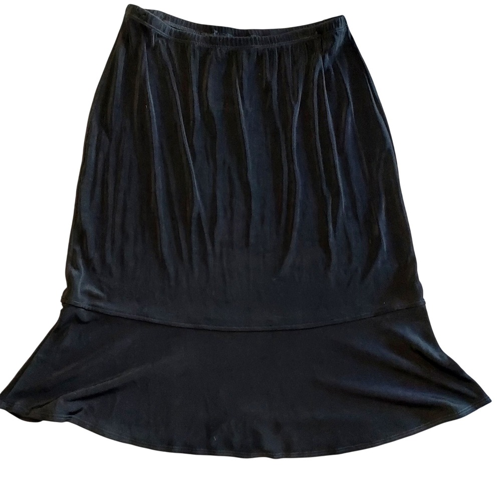 Chico's Travelers Black Midi Skirt Elastic Waist Flair Anti Wrinkle Stretch L 2